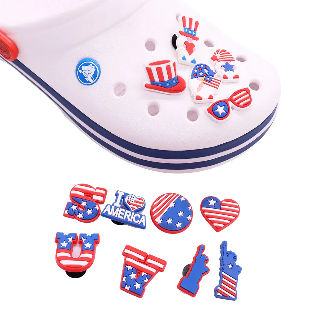 

Смешанные 50 шт. подвески из ПВХ в виде крокса, романтические американские очки, украшения для обуви с отверстиями, декоративные аксессуары для тапочек и пуговиц