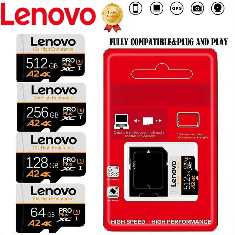 Фото Универсальные карты памяти Lenovo SD/Micro TF SD TF 512 ГБ, 128 ГБ, 64 ГБ, 32 ГБ U1 для видеорегистраторов, смартфонов и GoPro №1