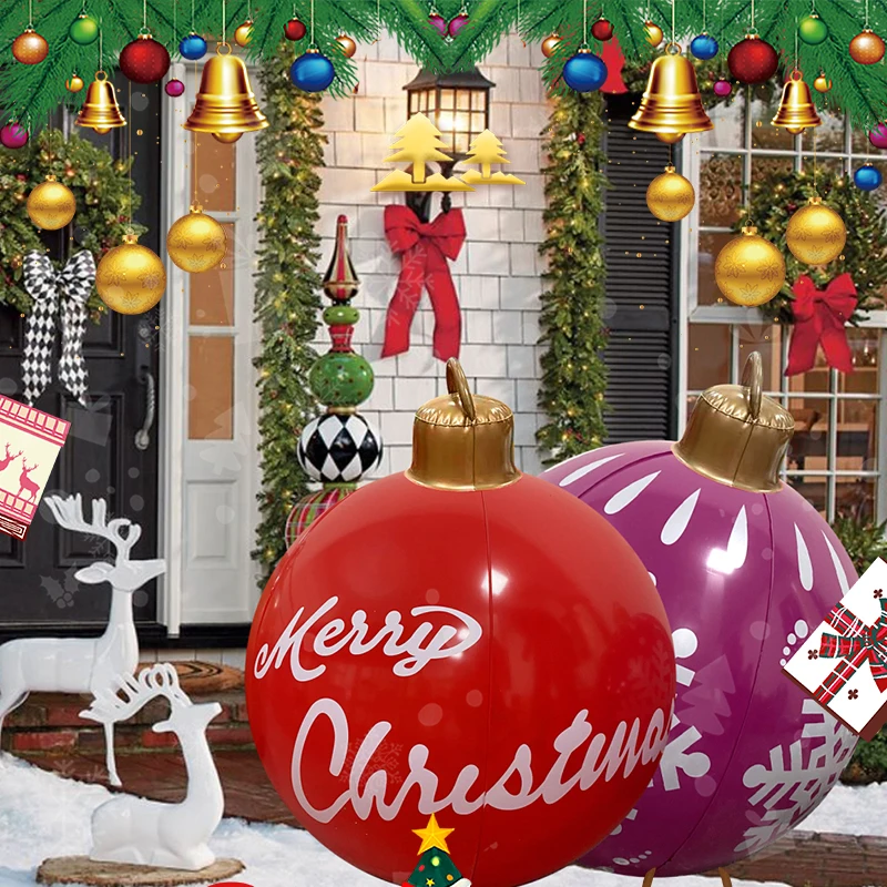 

60CM Christmas Inflatable Balloon Outdoor Decoration Ball PVC Tree Decoration Giant Party Atmosphere Toy Ball Craft Ornament