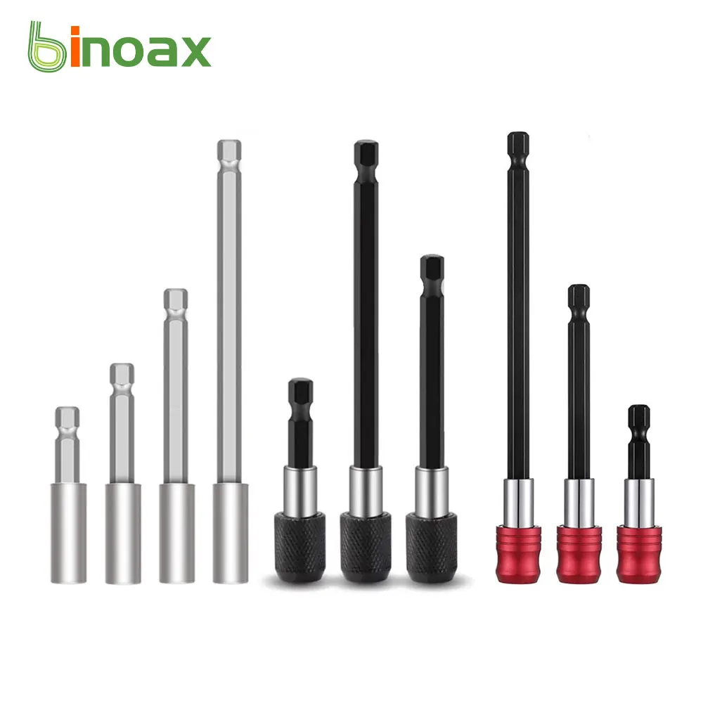 Binoax Magnetic Extension Bit Set Extensions Quick Change 1/4" 6.35mm Hex Rod Shank Long Handle 60 75 100 150 mm