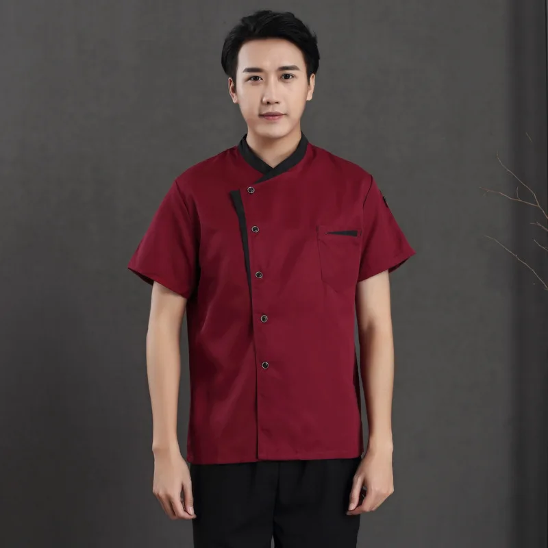 Chef Overalls Men's Short-Sleeved Summer Thin plus-Sized Kitchen Dining Canteen Black Breathable Uniform
