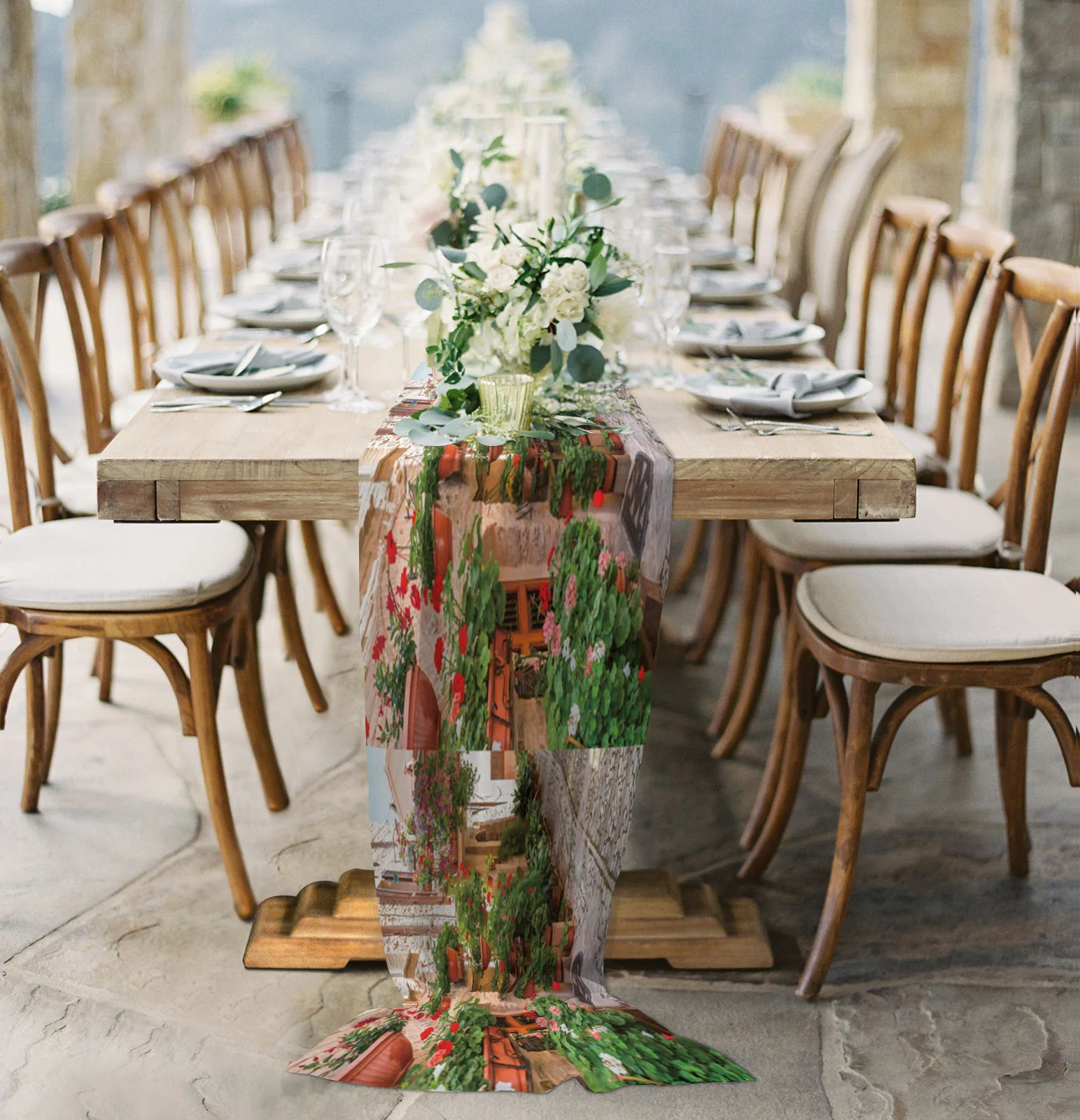 

Flower Pot Path Green Chiffon Table Runner for Wedding Celebration Banquet Festival Party Backdrop Decor