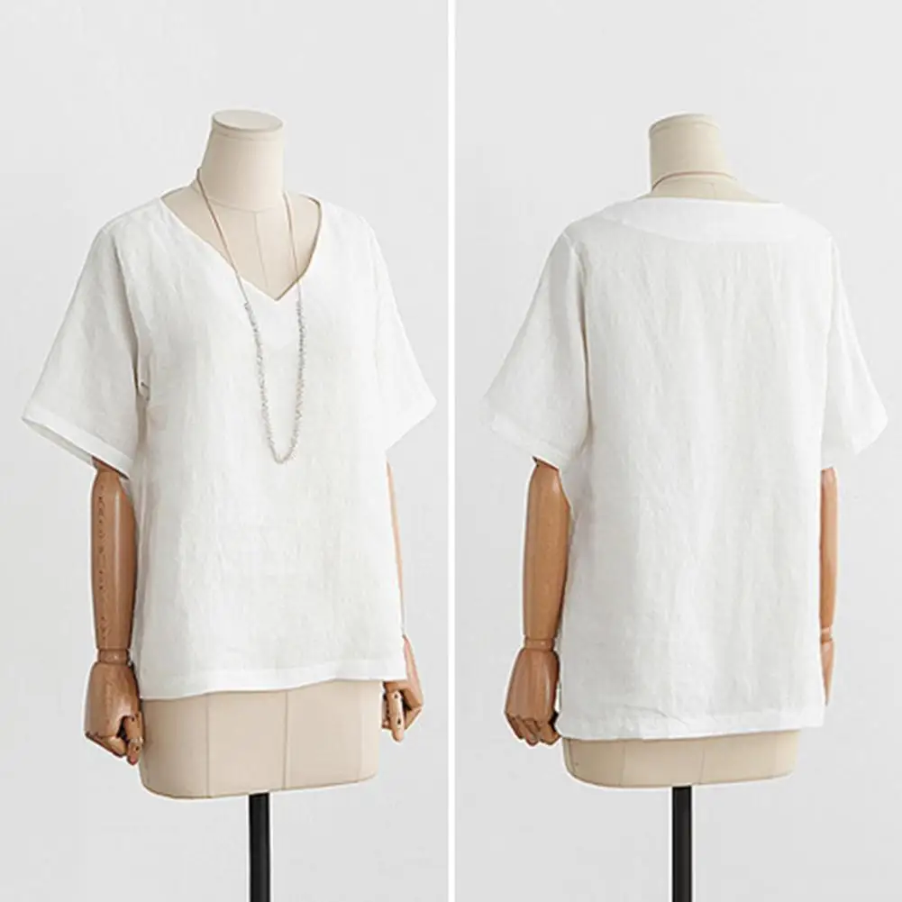 Летняя Повседневная футболка с V-образным вырезом коротким рукавом топ