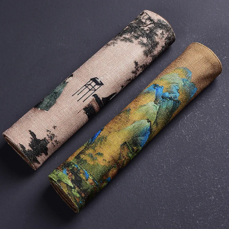 

Chinese Zen Tea Cotton Linen Fabric Table Runner Hand Painted Coaster Tea Table Tea Towel Curtain Tea Utensils Tea Ceremony