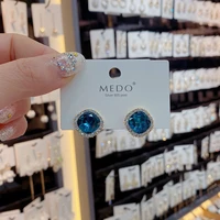 s925 silver needle advanced blue crystal earrings