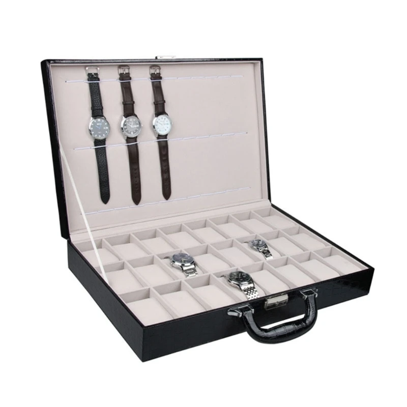

Watch Jewelry Box for Men 24 Slots Watcth Box Lockable Storage Organizer PU Watch Collection Box Christmas Gift T8DE