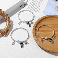 silver color beads bracelet star astronaut planet charm bracelets universe style design female bracelet for women jewelry gift