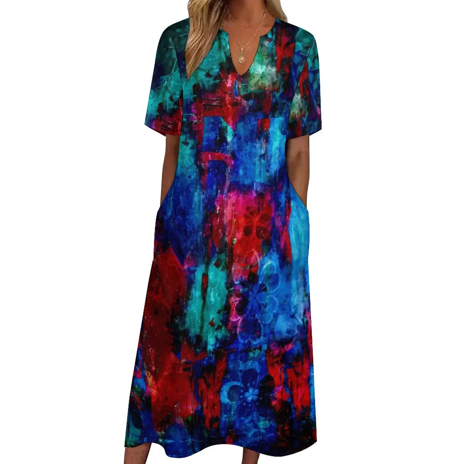 

Colorful Paint Splatter Dress Summer Abstract Print Street Wear Bohemia Long Dresses Graphic Night Club Maxi Dress Large Size