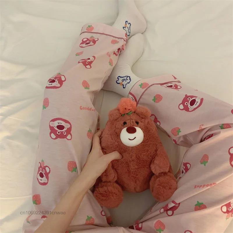 Disney Lotso Kawaii Trouser Y2k Spring Autumn Cute Anime Cartoon Pajamas Trousers Female Thin Casual Household Sleep Pants Women