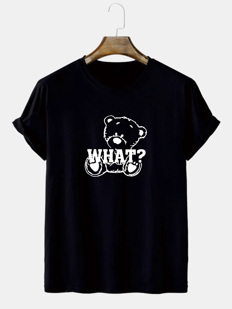 

Men's Summer Oversized Cotton T-Shirt European and American Style Street Trend Round Neck Short Sleeve Bear Pattern Print Top