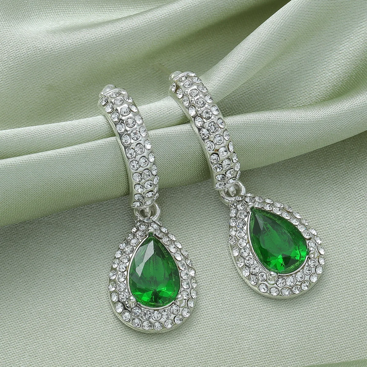 

ANGLANG Bright Green Water Drop Earrings Full Dazzling Cubic Zirconia Fashion Women's Earring Jewelry