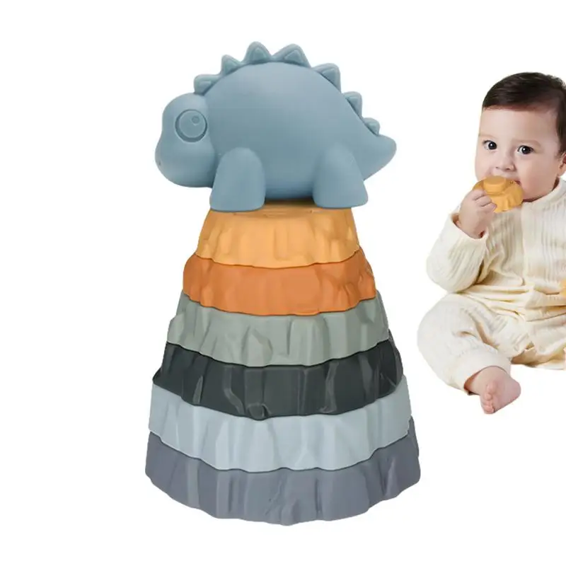 Силиконовые штабелируемые чашки динозавр вулкан игрушки башня для раннего