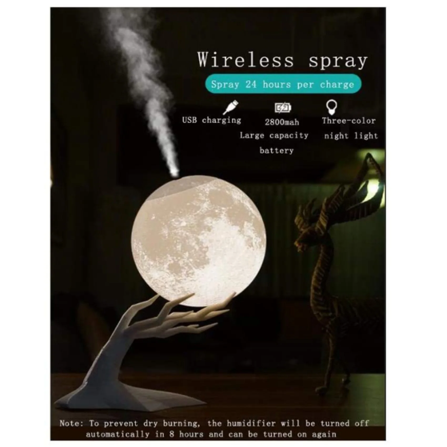Ultrasonic Air Humidifier Moon Lamp with LED 3 Colors Night Light USB Aromatherapy Diffuser Home | Бытовая техника