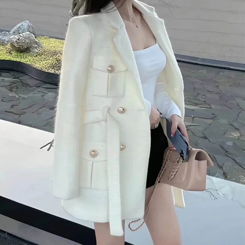 Тонкий пиджак в стиле ретро для женщин 2024 осень-зима новое длинное пальто юбка