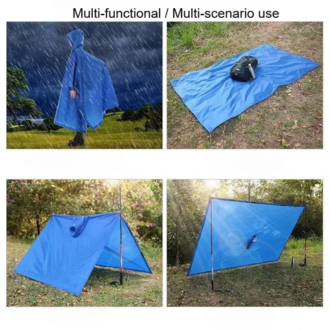 Портативный плащ для взрослых 3 в 1, водонепроницаемое пончо с капюшоном из искусственной тафты, военный дождевик, походный дождевик, палатка