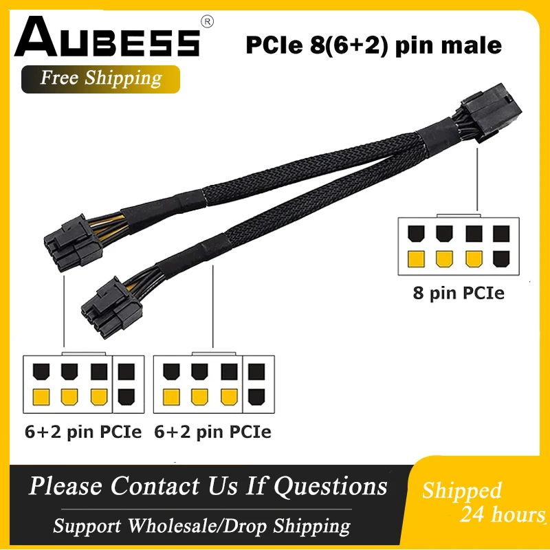 

Компьютерный GPU PCIe 8-контактный разъем «мама»-двойной 2X 8-контактный (6 + 2) «папа» PCI Express адаптер питания плетеный Y-Сплиттер Удлинительный каб...