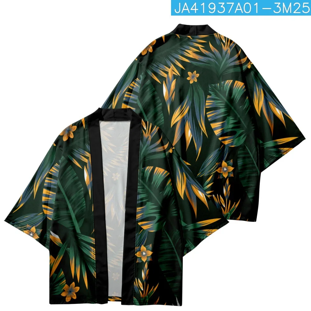 

Streetwear Japanese Leaves Print Kimono Shirts Summer Beach Yukata Cardigan Women Fashion Traditional Blouse Haori