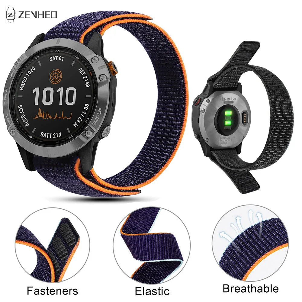 Ремешок для часов Garmin Fenix 6 6S 6X Pro 5 5S Plus 7 7S 7X нейлоновый плетеный браслет Quatix 5/Instinct