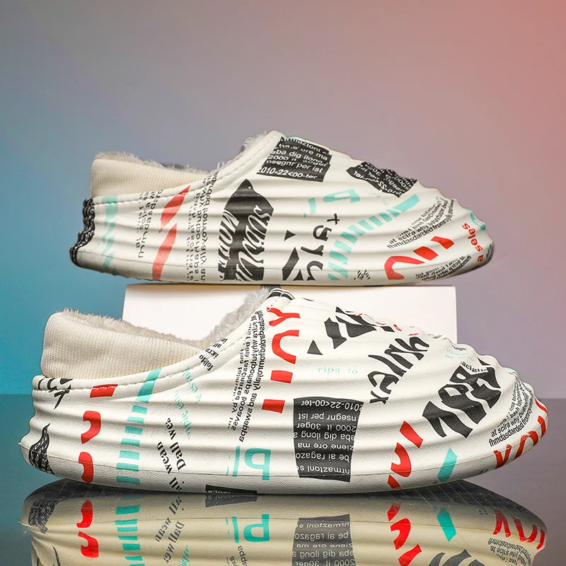 

Men Moccasin Slippers Women's Water Resistant Indoor/Outdoor Shoes Slip On Slides Winter Warm Plush Lining Clog Home Shoes Comfy