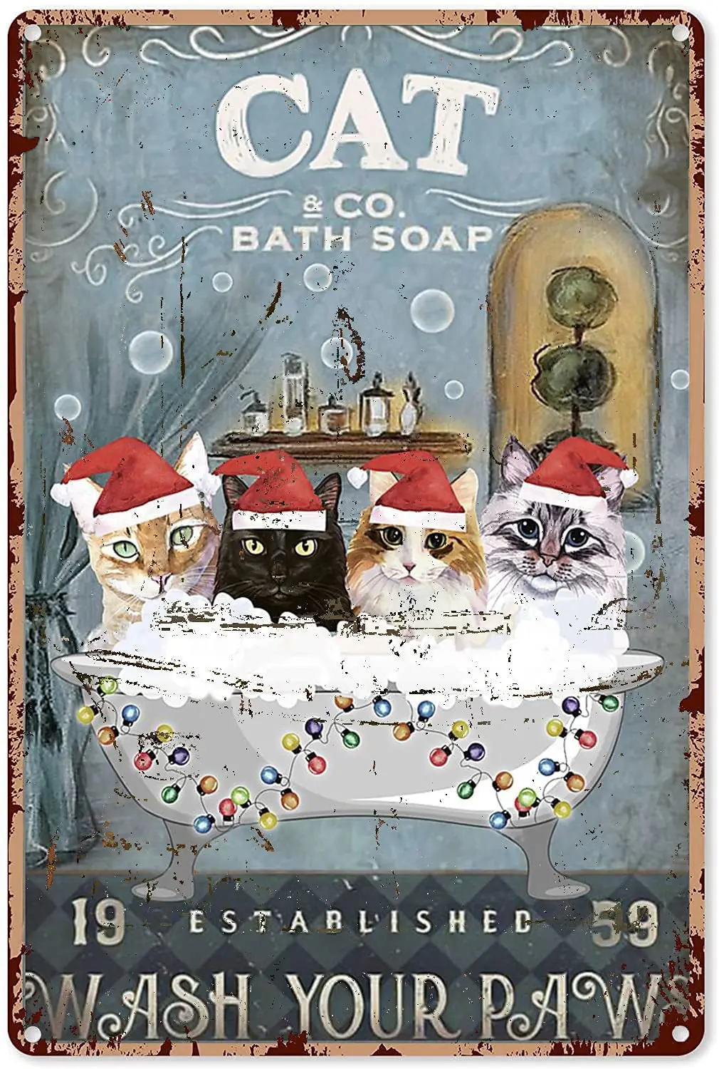 

Веселый Рождественский Кот мыло для ванны основанная мыть ваши лапы жестяной знак украшение винтажный шикарный металлический постер Насте...