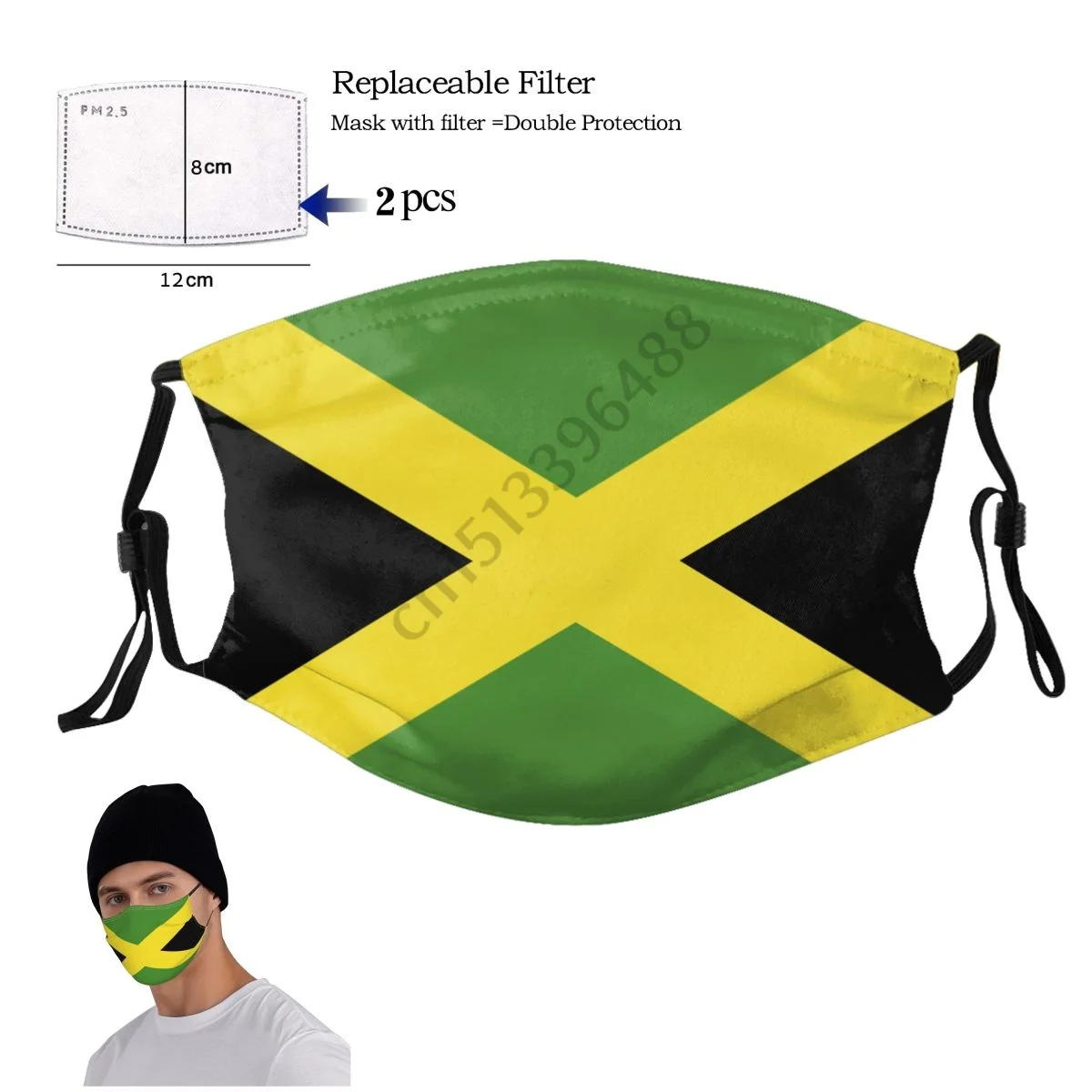 

Jamaica Country Flag Face Mask With 2PCS Filter Adult Men Women Anti Dust Protection Cover Respirator Reusable Mouth Muffle