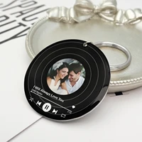 custom photo keychain personalized picture keyring keepsake music key chain double sided customized anniversary gift for him her