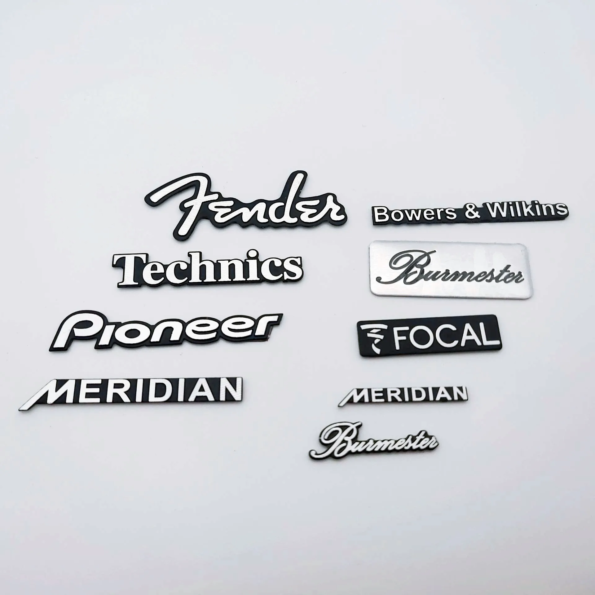 

4pc MERIDIAN FOCAL Pioneer Technics Bowers&Wilkins /////ALPINE Aluminum Hi-Fi Speaker audio Speaker Badge Emblem stereo stickers