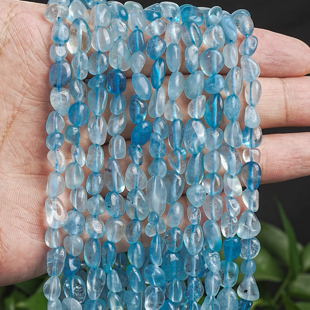 5-7 мм натуральные аквамариновые самородки гладкие бусины длинная нить для