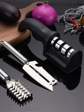 Afilador de cuchillos de 3 segmentos para cocina, tres usos negra de piedra de afilar, multifuncional, para el hogar