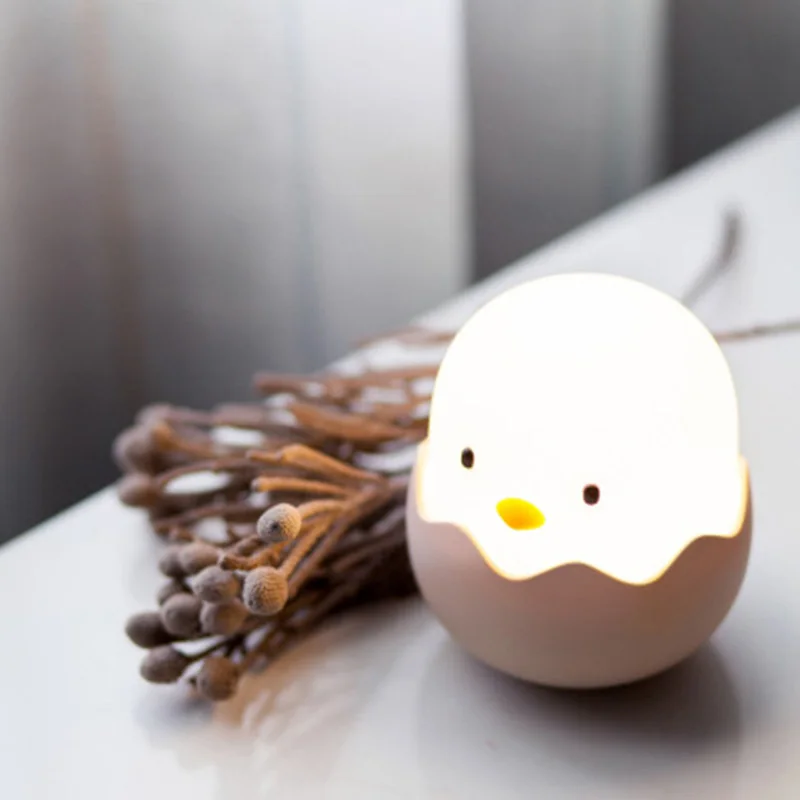 Фото Led Children Night Light Chicken Lamp Eggshell Touch Night Lights Tumbler Soft Silicone Rechargeble Decorate Bedside Table Lamps №5