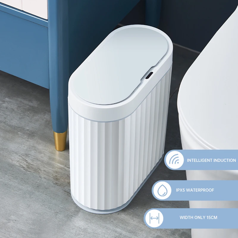 Light Luxury Gray Electric Automatic Garbage Bin For Bathroo