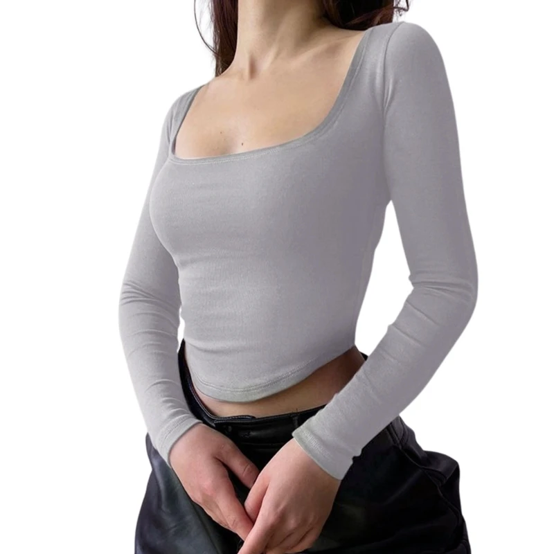 

Женская футболка с длинным рукавом, Женская однотонная Базовая футболка-топ, тонкая приталенная женская футболка F3MD