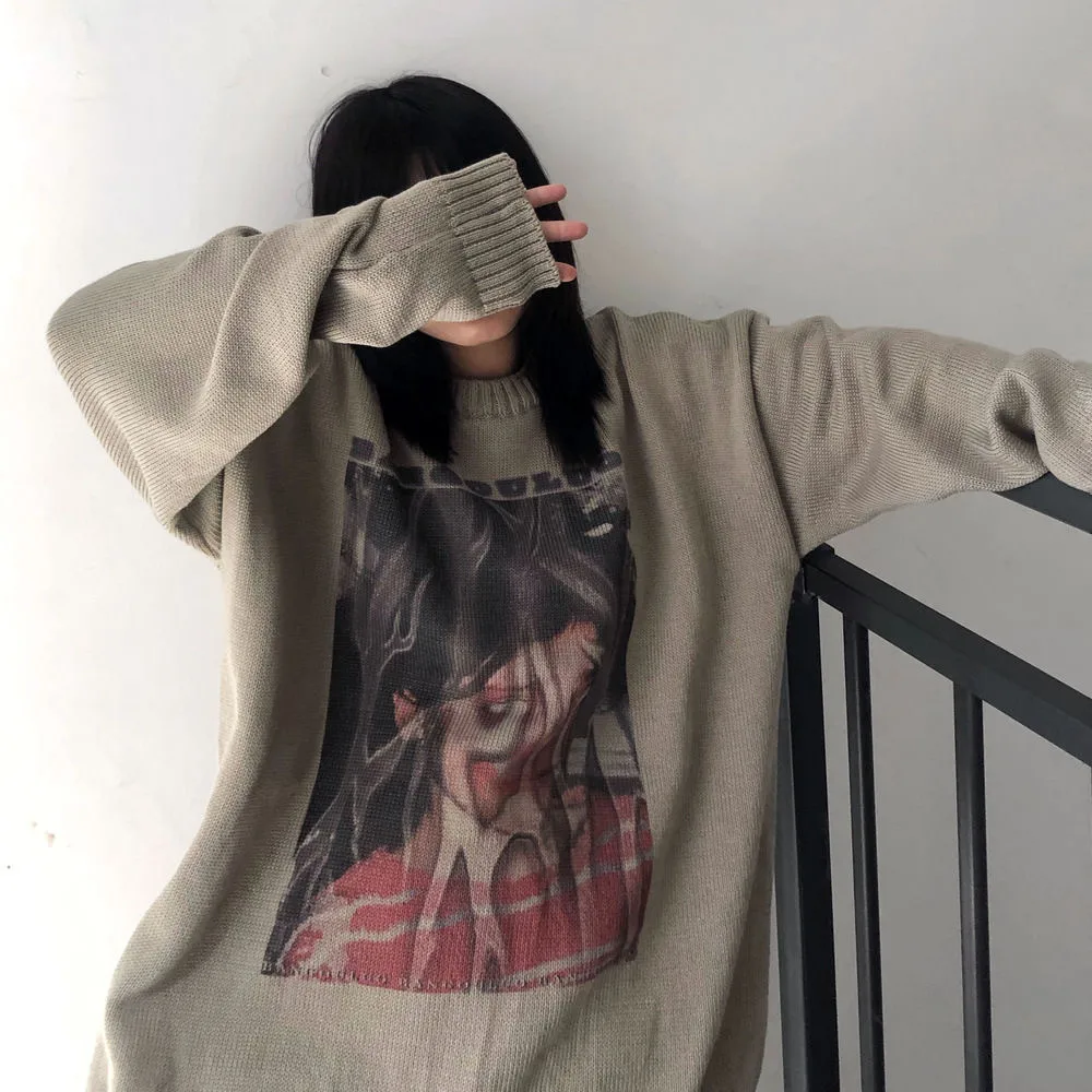 

pullovers loose clothing Knitted female goth ins sweater oversized grunge winter ladies women Women's sweater Y2K Jumper goth Y