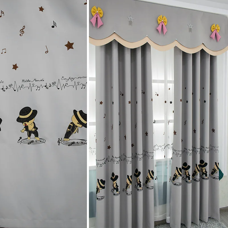 

Music cartoon children's room towel embroidery shading curtain living room bedroom balcony curtain