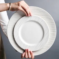 wood grain style porcelain flat plate kitchen tray ceramic steak pasta fruit dish bonzer western dinner service for family hotel