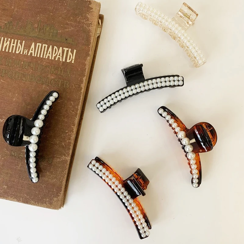 

Simple Pearl Large Claw Clips for Thick Hair Acrylic Hairpins Barrette Hair Clip Clamp Women Headwear Hair Accessories