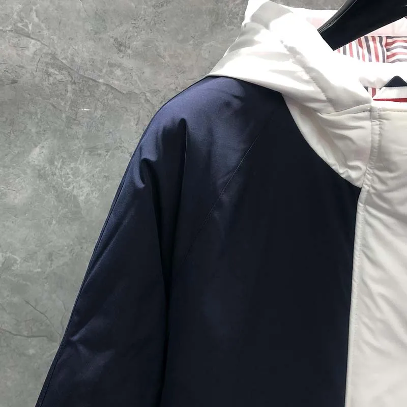 TB THOM Men's Jacket Coat Patchwork Gold Button Classic Streipd Design Coat Luxury Brand Winter Coat Hooded Women Outerwear Coat