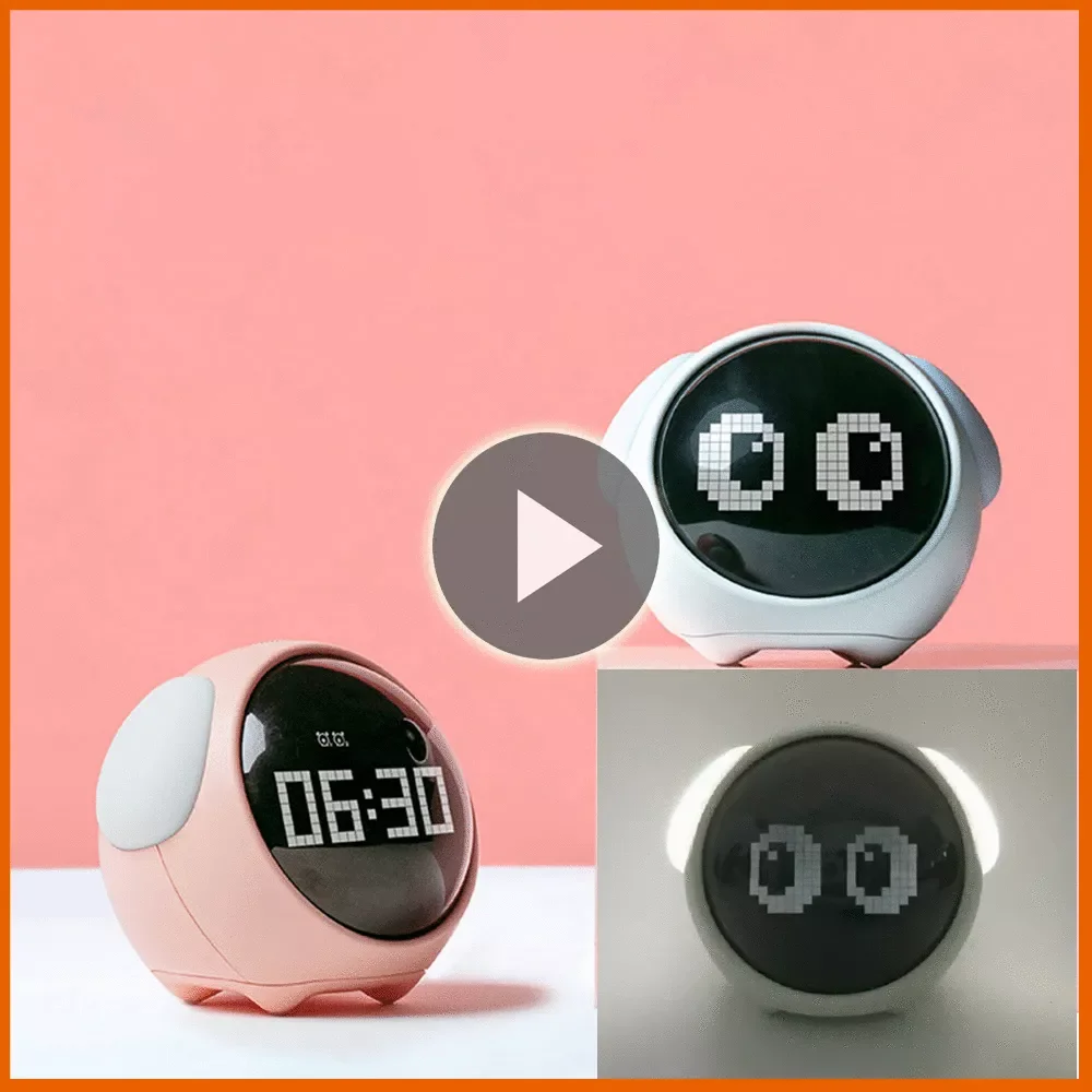 

2021 New Cute Expression Alarm Clock Child Multifunctional Bedside Voice Control Night Light Snooze Chargeable Child Alarm Clock