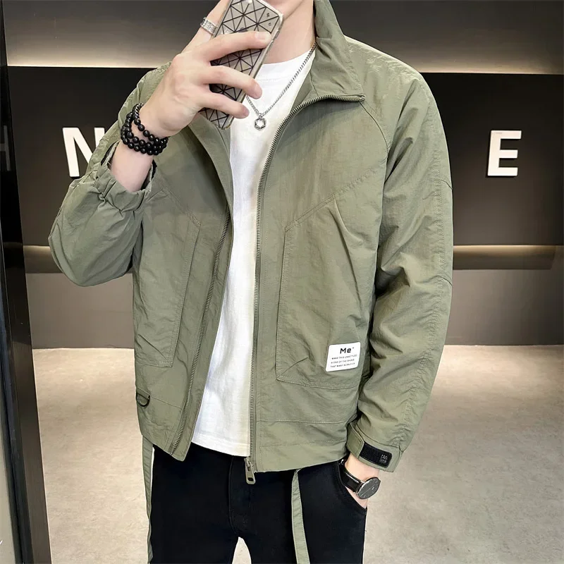 Сплошной цвет рабочая куртка с лацканами для мужчин осенняя новая приталенная