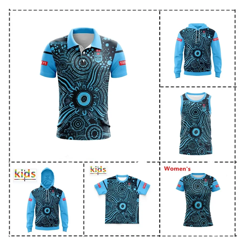 2024 NSW Блюз обучение регби с капюшоном на молнии Джерси для детей-женщины-Мужские