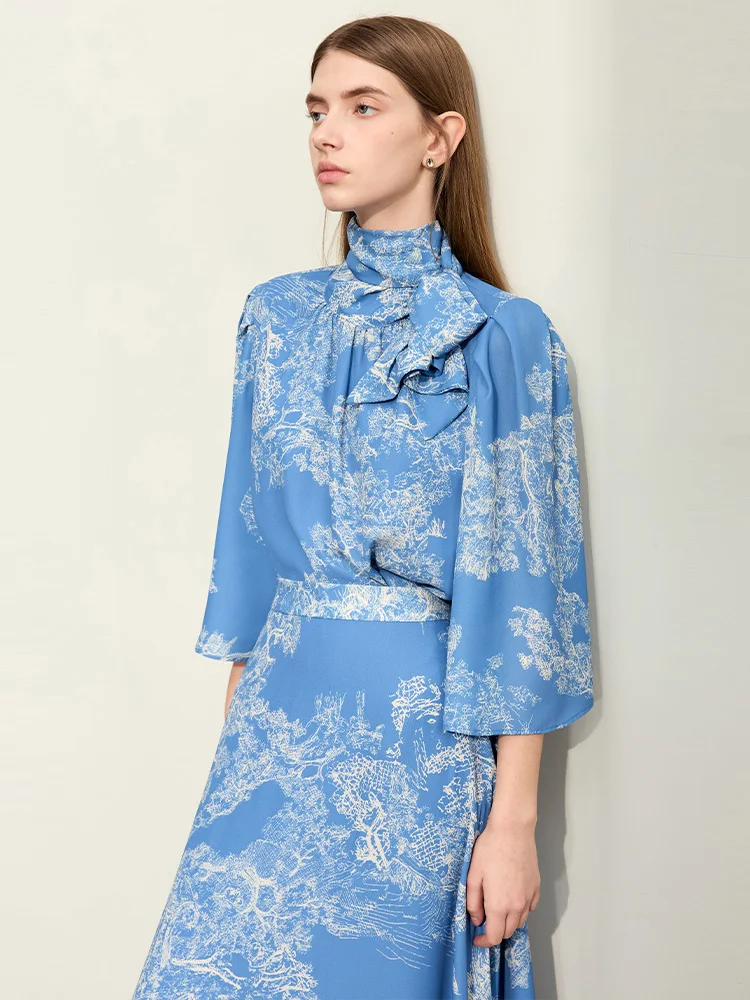  Женский модный комплект National Sle осень 2024 новый принт свободная юбка с рукавами 3/4