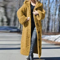 women long sleeve hooded mid length knitted sweaters 2022 winter buttons cardigan coats female loose casual solid coat oversized
