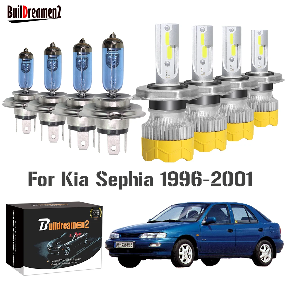 

4 X Car Front Headlight Hi/Lo Beam LED Halogen Headlamp Bulb Low High Beam 12V Accessories For Kia Sephia 1996-2001