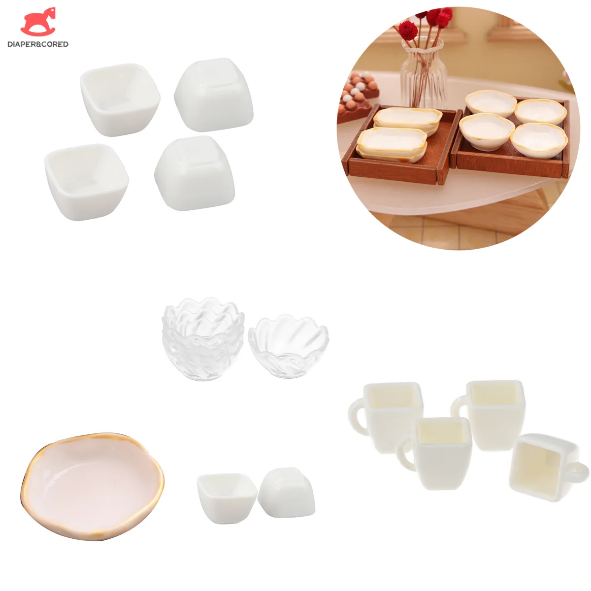 

3/4/5pcs 1:12 Dollhouse Miniature Square Soup Bowl Lace Bowl Vegetable Bowl Tableware Model Home Kitchen Living Scene Decor Toys
