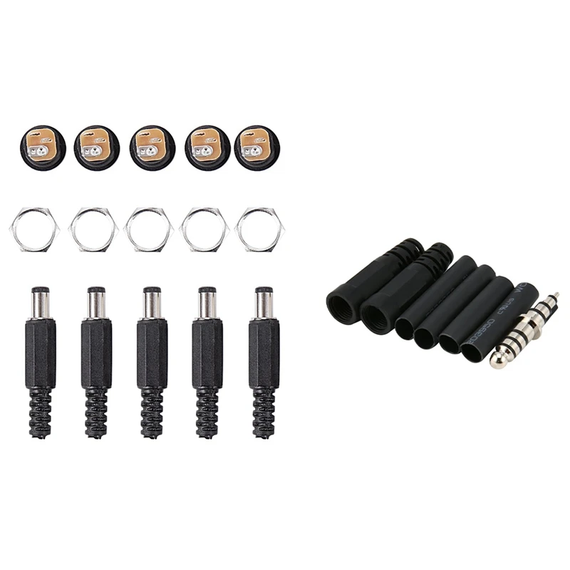 5.5X2.1Mm 5Pcs DC Female Jack + 5Pcs Socket Connector Black & 1X Replacement Helicopter Plug Headset Adapter U-174