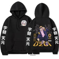 anime demon slayer double sided print hoodie men manga kimetsu no yaiba uzui tengen sweatshirts streetwear oversized hoodies