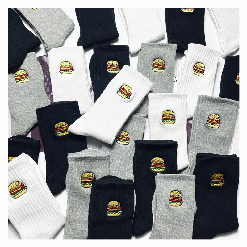 

Human Made Cartoon Hamburg Pizza Embroidered Socks Men's and Women's Sports Tube Socks and Fashion Cotton Socks