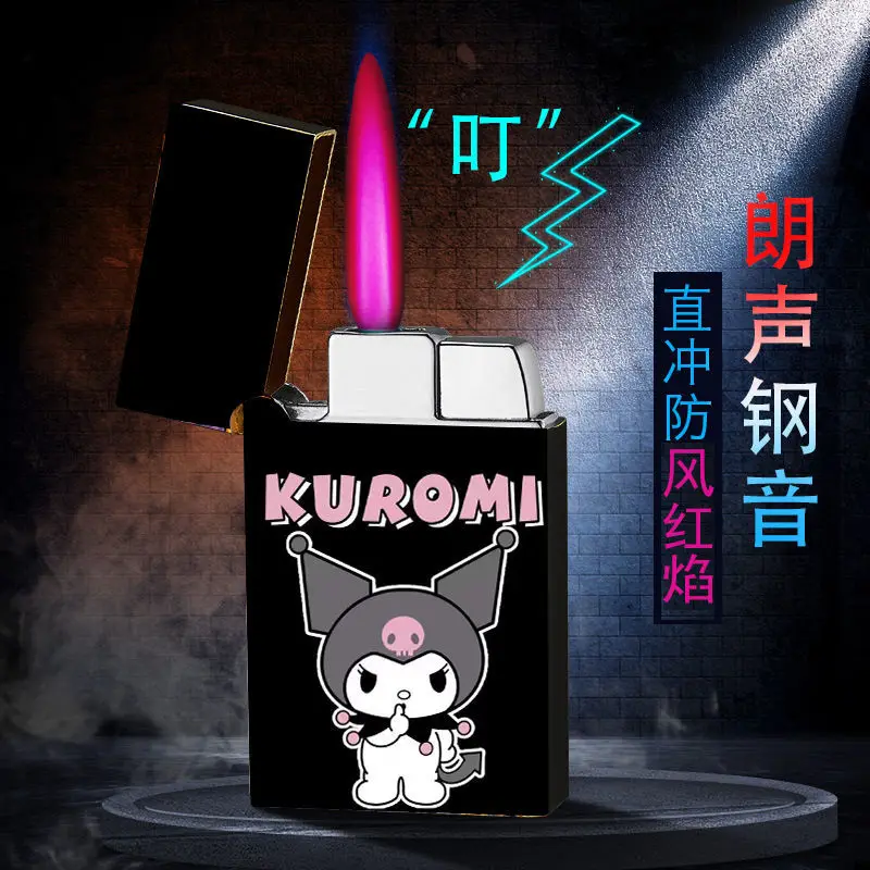 Sanrio-encendedor de dibujos animados Kuromi Melody para hombre y mujer, encendedor a prueba de viento de llama rosa, regalo de moda creativa, KTV bar, regalo de vacaciones