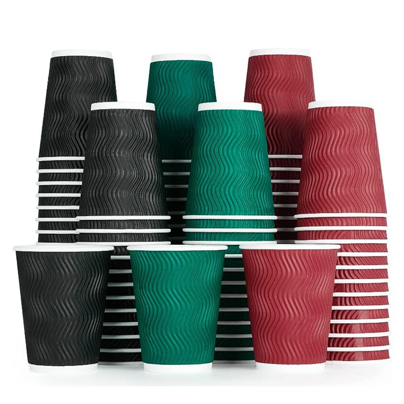 

120 Pack 8oz Disposable Coffee Cups Insulated Corrugated Paper Cups Kraft Ripple Wall Cups for Hot Beverage or Cold Drinks Offic