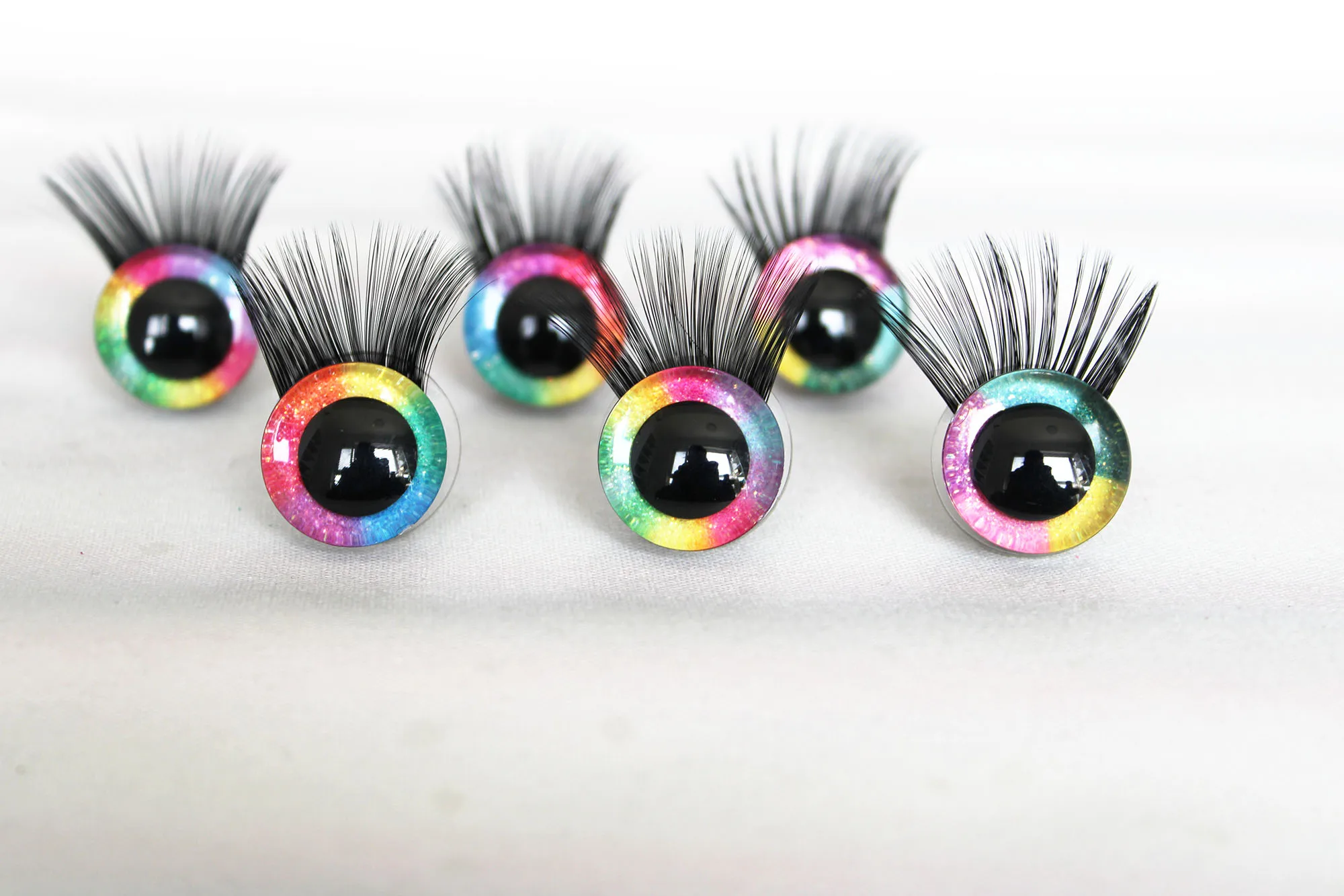 

50pairs new 12MM to 30MM 3D RAINBOW glitter toy eyes With black eyelash tray with back washer for handcraft plush doll-R3